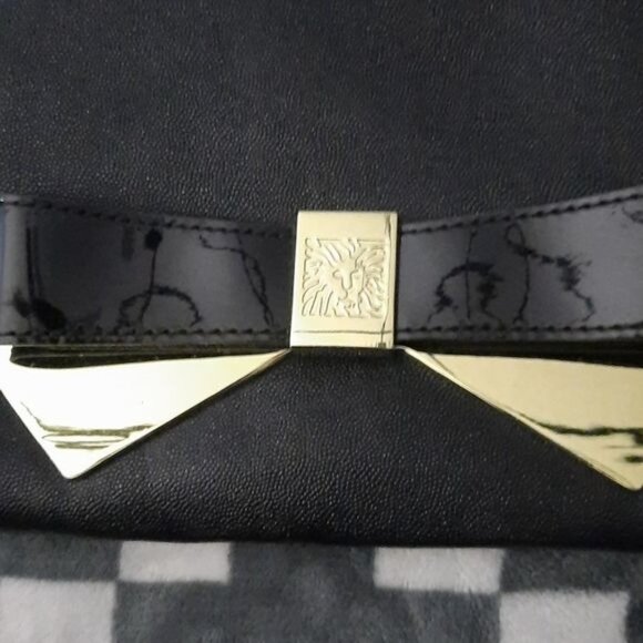 Anne Klein Black and Gold Shoulder Clutch Hand Bag - Picture 2 of 14